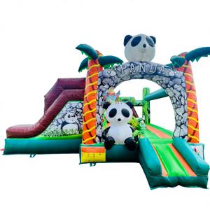 Château gonflable commercial Panda avec toboggan, en matériaux écologiques, logo personnalisé, installation facile pour la location - Product Image 1