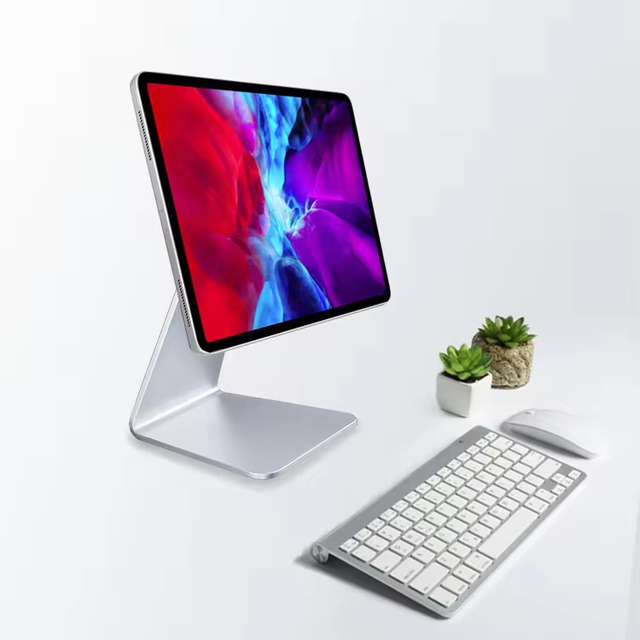 Magnetic 360 Rotation Adjustable Aluminum Tablet Stand Suction Mount Anti-Slip Pads Durable 5mm Thick Silver/Gray iPad Pro Desk