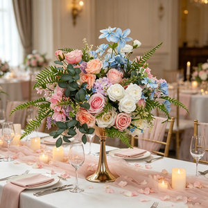 New Design real touch Flower Ball pink White and blue 40cm Artificial <b>Table</b> Centerpiece Flower Ball - Product Image 1
