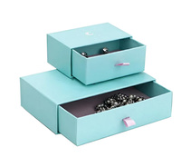 Dr.Box Coffret à bijoux personnalisé bleu clair avec tiroir coulissant, emballage estampé motif lune, poignées en satin, pour boucles d'oreilles et colliers, gris
