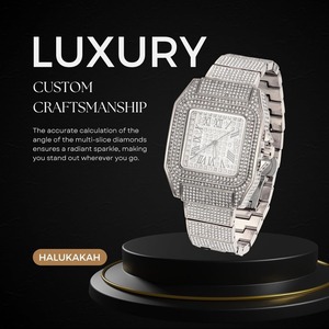 Reloj con Diamantes Moissanite - Chapado en Oro/Platino Blanco de Lujo, Esfera Cuadrada con Números Romanos y Calendario - Product Image 5