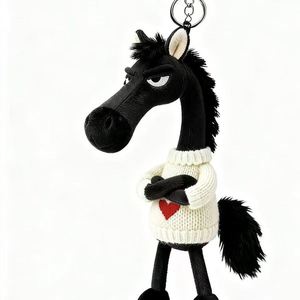 High-Cold <b>Black</b> Horse Pendant <b>Bag</b> Decoration Plush Doll Toy for Children, 20cm - Product Image 3
