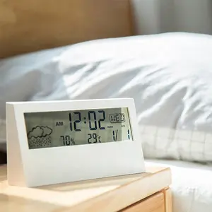 Led Weerstation Display Wekker Promotionele Huishoudelijke Temperatuur Indicator Met Vochtigheid Transparante Lcd Tafel Klok