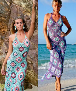 Vestido largo <span class=keywords><strong>de</strong></span> ganchillo sin mangas para mujer, ropa <span class=keywords><strong>de</strong></span> playa, cuadrado, para <span class=keywords><strong>verano</strong></span> - Product Image 2