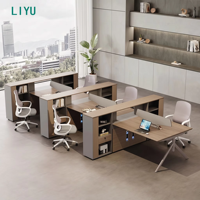 Bureau modulaire moderne pour 3 personnes, poste de travail en open space, écran acoustique, cloison de séparation, armoire de classement en bois