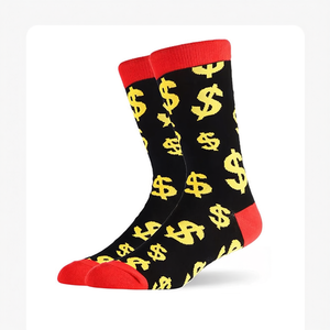 Calcetines de Media Pantorrilla para Hombre, Tallas 40-45, Negros con Diseño de Signo de Dólar Amarillo y Ribete Rojo, Calcetines Casuales de Moda - Product Image 3