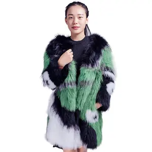 Nouvelle mode femme col rond tricoté long manteau en vraie fourrure de renard pour femmes