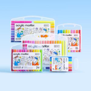مجموعة أقلام ماركر أكريليك جديدة بـ 12-48 لونًا برأس ناعم وفرشاة مستقيمة للرسم - Product Image 1