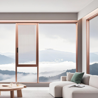 Ventana Abatible de Aluminio Premium, Diseño Minimalista para Villa, Aleación 6005A-T6, Vidrio Templado CSG Aislado Multicavidad, Herrajes HOPO