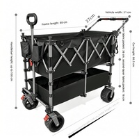 Chariot de camping pliable à double niveau, grande capacité, roues tout-terrain, frein à pied, poignée avant et arrière