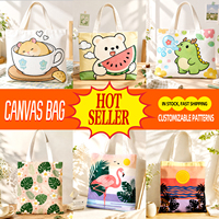 Sac de courses pliable et réutilisable en toile HUIMEI avec logo personnalisé, motif dessin animé, poignée longue – Vente en gros