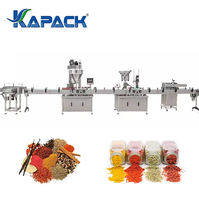 KAPACK Factory Direct Supplier Automatic Konjac Powder Spice Powder Bottle Filling And Sealing Machine Production Line