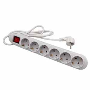 6 Way Socket Euro 3 Cores Plug Power Strip with On/Off Switch