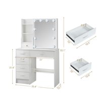 Avec miroir et lumières LED, 3 luminosité réglables, table de toilette avec 2 tiroirs, étagères de rangement, coiffeuse de maquillage moderne