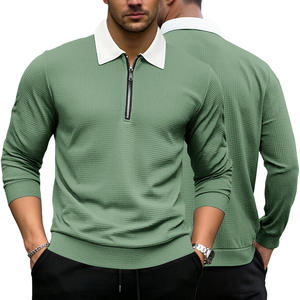 Camiseta Polo de Manga Larga con Cierre para Hombre, Color Sólido, Tejido Waffle, Transpirable, Estilo Deportivo Otoñal, Talla M - Product Image 6