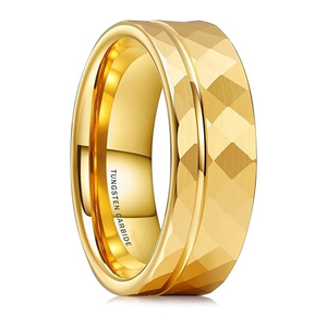 Anello Nuziale Personalizzato all'Ingrosso per Uomo e Donna, 8mm Scanalato con Finitura Sfaccettata, Anelli alla Moda Dorati, Accessori Maschili - Product Image 1