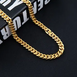 Collar de cadena de eslabones cubanos para hombre y mujer, cadena de eslabones de acero inoxidable de oro amarillo de 14k, estilo Hip Hop, venta al por mayor