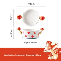 Service de table en céramique motif champignon mignon avec pois rouges et blancs et poignée champignon 3D pour les repas quotidiens et le thé de l'après-midi des enfants