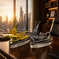Modèle de bateau arabe en cristal K9 fait main sur mesure avec cadre à logo personnalisé, cadeau porte-bonheur Feng Shui, modèle de regatta en verre haut de gamme, vente en gros