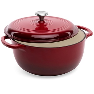 Utensilios <span class=keywords><strong>para</strong></span> el hogar brillantes, olla de cocina holandesa de hierro fundido 6QT con tapa, olla de sopa esmaltada antiadherente de Color personalizado, utensilios de cocina de Metal rojo - Product Image 1
