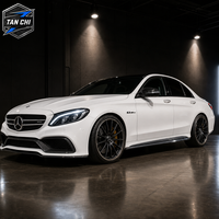 Lot de 4 jupes latérales en fibre de carbone pour Mercedes-Benz Classe C W205 C63 AMG, style PSM, finition brillante avec revêtement UV transparent, fixation par boulons