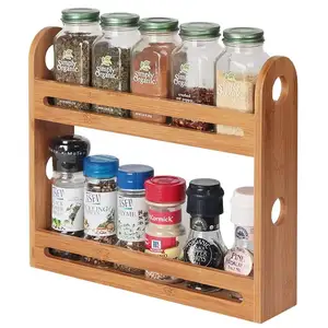 Porte-bouteille d'épices en bois Offres Spéciales support organisateur 2 niveaux pour plan de travail de comptoir de cuisine