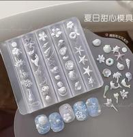 Moule en Silicone pour Nail Art Coquillages Marins, Étoiles de Mer, Nœuds et Rubans, et Fleurs Papillons, Thème Plage Océanique d'Été, Accessoires DIY pour Nail Art