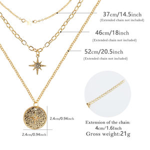 यूरोपीय ठाठ स्टार कम्पास क्रिस्टल लटकन तीन परत गला घोंटना रेट्रो हार गहने महिलाओं बोहेमियन गौण उपहार थोक - Product Image 5