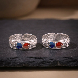 Women's Pair of Fine <b>Silver</b> <b>Toe</b> <b>Ring</b> with Natural Stone Religious Indian Cultural Style Engagement & Wedding Gift Made in India - Product Image 1