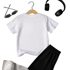 Girls Casual 2-Piece Rainbow Print Set Short Sleeve Top Black Shorts Summer Outfit High Quality Medium Stretch Polyester/Cotton - Product Image 2