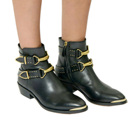 Bottines à talon compensé rétro punk dorées personnalisables pour femmes grandes tailles, avec plusieurs boucles, embout métallique, style western cowboy, tailles 34 à 46 disponibles