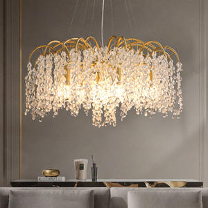 Candelabro de rama chapado en oro, decoración de lujo, colgante de gota de lluvia de cristal, luz moderna para sala de estar - Product Image 6