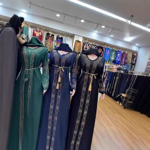 2025 New Arrival Cotton Rhinestone Abaya <strong>for</strong> Women Muslim Maxi <strong>Dress</strong> with Belt <strong>Long</strong> Sleeve Kaftan <strong>for</strong> Party Wedding Ramadan - Product Image 3
