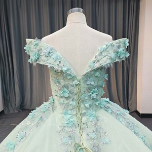 Lsany227 Robe de bal vert sauge, longueur ras du sol, avec traîne chapelle, dentelle florale et perles 3D, pour Quinceañera et fête d'anniversaire - Product Image 5