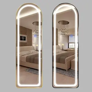 Tocador de baño con marco de aluminio arqueado personalizado con espejo y luces LED Espejo de pared Espejo de piso de cuerpo completo