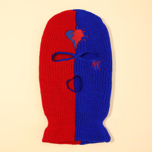 หน้ากากถักไหมพรมหมวกฮิปฮอปมีลายแบบสามรูสามรูสำหรับรถจักรยานยนต์ - Product Image 4