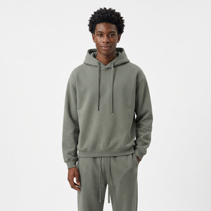 High Quality Sporty Winter <b>Thermal</b> 350grams 100% Cotton Hoodie <b>Set</b> 3D Embroidery Custom Logo Back Solid Color Oversized <b>Men's</b> - Product Image 3