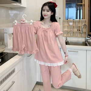 Conjunto de Pijamas de Verano <span class=keywords><strong>para</strong></span> Mujer de Tres Piezas, Camiseta de Manga Corta, Pantalones Cortos y Largos, <span class=keywords><strong>Ropa</strong></span> de Dormir <span class=keywords><strong>para</strong></span> Chicas - Product Image 4