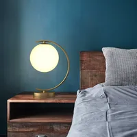 Lámpara de Mesa Globo Nórdica Moderna, Flexible y Ecológica, de Latón Macizo, con Brazo Curvo E14, Luz de Noche para Dormitorio, Ambiente Romántico y Cálido