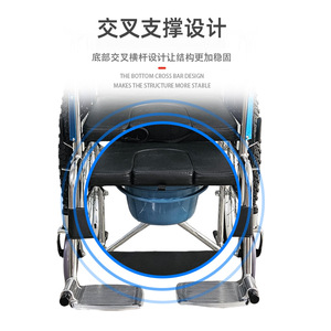 Multifunctional <b>Commode</b> Wheelchair <b>Folding</b> Lightweight Manual Mobility Chair With Cross Support Design For Elderly Disabled - Product Image 1