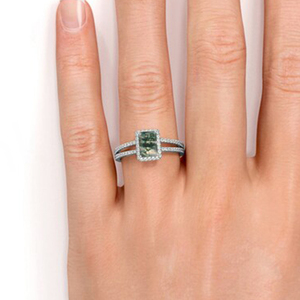 แหวนดีไซน์สวยจากโรงงาน ผลิตจากเงินแท้ S925 ชุบทองคำขาว ประดับด้วยเพทายสีขาวและมอสอาเกต - Product Image 6