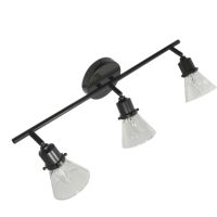Lustres d'intérieur à 3 lumières Lampes suspendues Finition marron Lumière sur rail fixe Abat-jour en verre clair Matériau en fer Base d'ampoule E12 Moyen