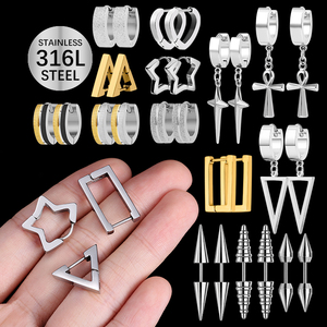 316 thép không gỉ hai giai điệu Huggie Hoop Bông tai hình tam giác bạc chéo dangle Bông tai - Product Image 5