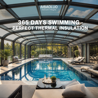 Cubierta Retráctil Automática para Piscina, Impermeable, de Vidrio, Tipo Solárium para Villa, con Temperatura Constante