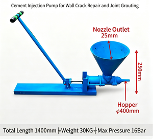 Pompe manuelle d'injection de ciment 1400 mm 30 kg Pression 16 bars Trémie bleue 400 mm Buse 25 mm pour la réparation des fissures murales et le coulis de jointoiement - Product Image 1