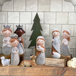 Juego de Figuras de Resina Pintadas a Mano para Escena de Natividad, Mini Estatuas de Dibujos Animados de la Sagrada Familia, Reyes Magos y Animales, Artículos Religiosos Navideños - Product Image 5