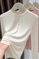 T-shirt Femme à Col Montant et Manches Longues Anti-Plis en Tricot Viscose/Acrylique/Spandex, Coupe Slim Légère, Pull Basique Décontracté