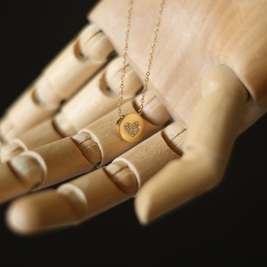 Custom 18K Gold Plated Round Charm Crystal CZ Stainless Steel Heart <b>Necklace</b> for Women - Product Image 1