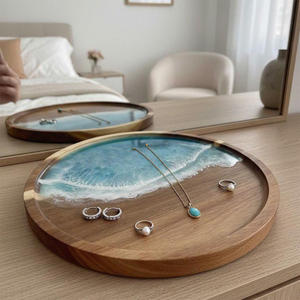 Plateau rectangulaire en bois massif de noyer, finition résine effet <span class=keywords><strong>vague</strong></span> marine, pour thé japonais, tasses à café et table de service à sec - Product Image 3