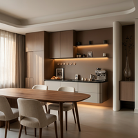 Buffet de salle à manger moderne et personnalisé | Bordeaux café + gris chaud bicolore | Éclairage LED sous-étagère | Lumière ambiante de base | OEM